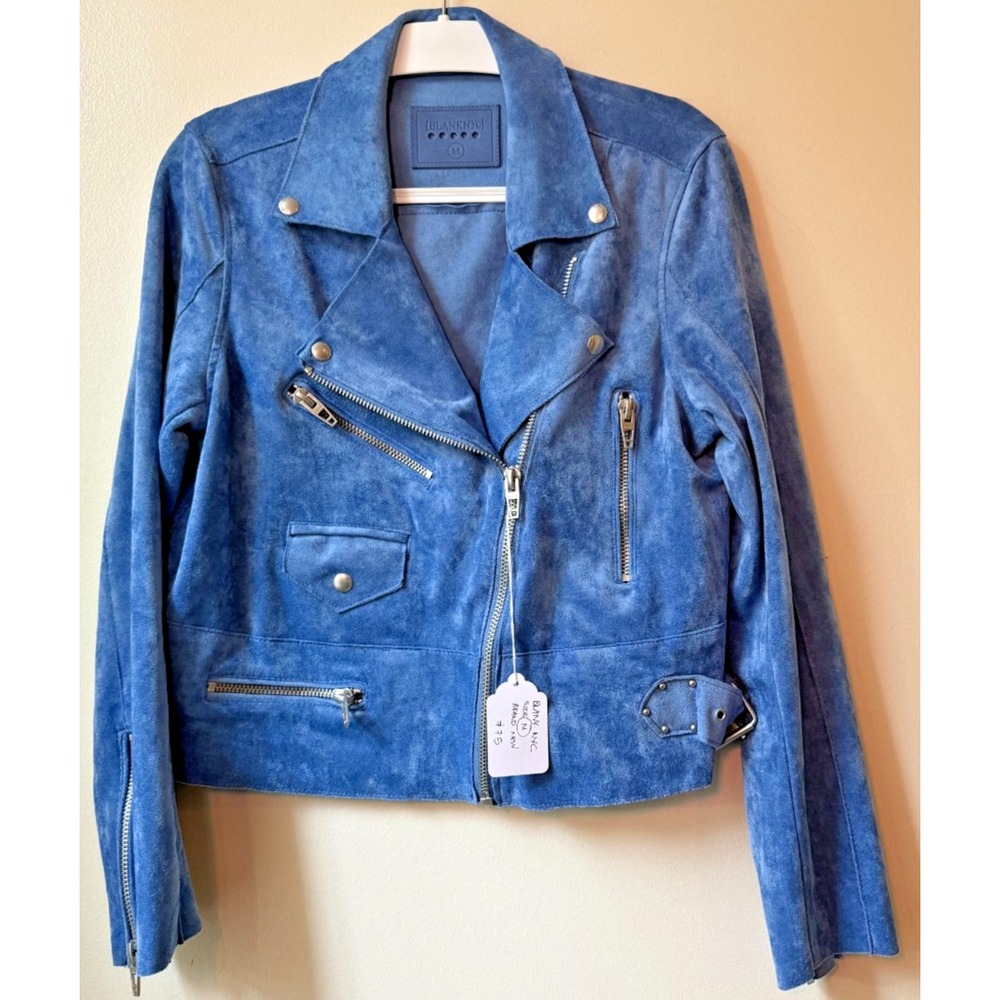 BLANKNYC Size Medium Faux Suede Moto Jacket‎ Periwinkle Blue NWOT $148
